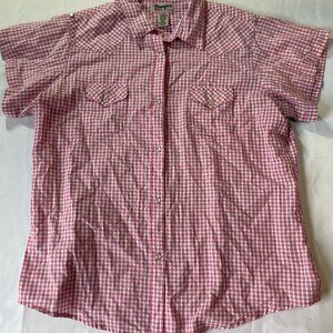 Wrangler Western Shirt Mens Size XL Red Plaid Pearl Snap Short Sleeve Cowboy
